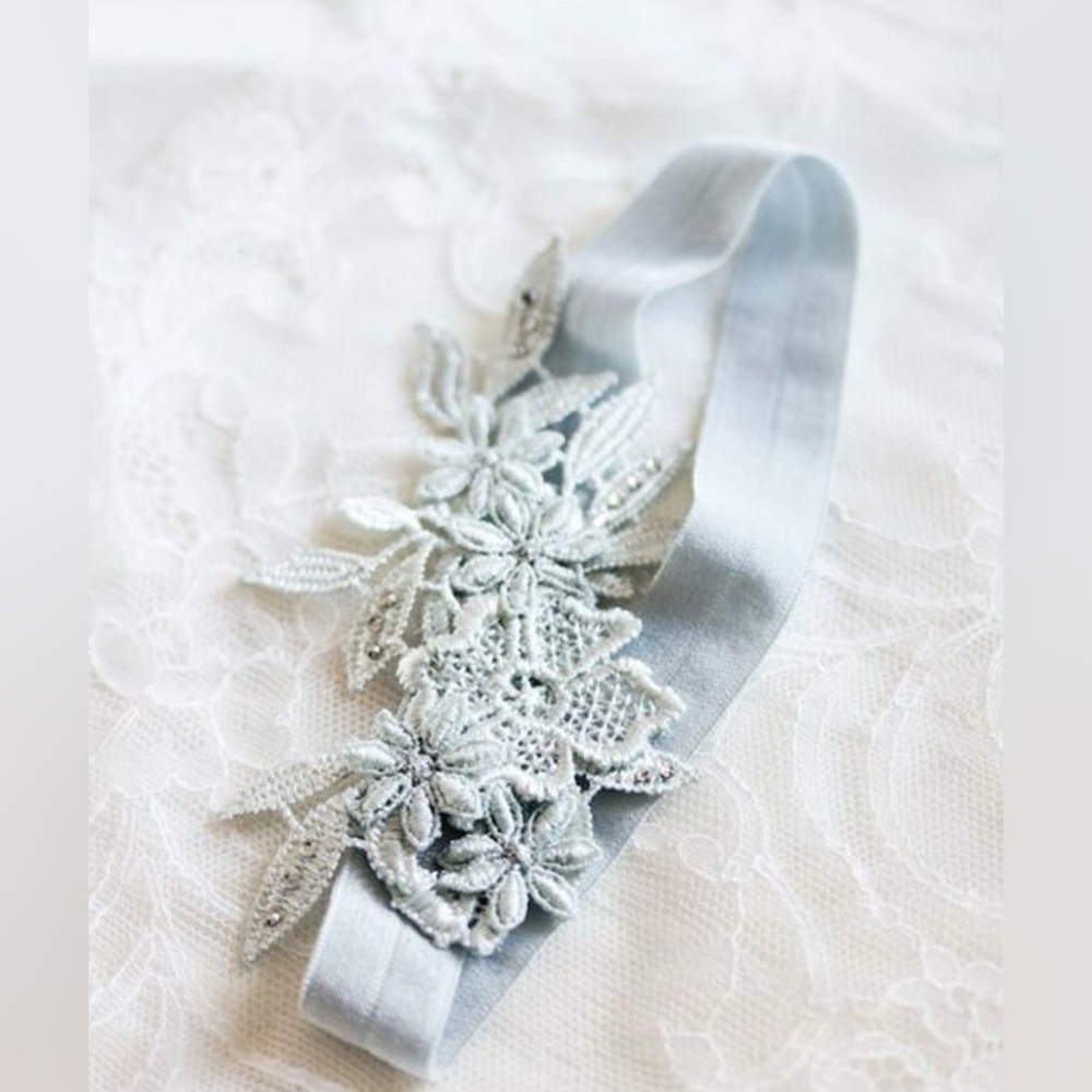 Tania Maras Lace Elastic Wedding Garters Swarovski Crystals Something Blue BHLDN